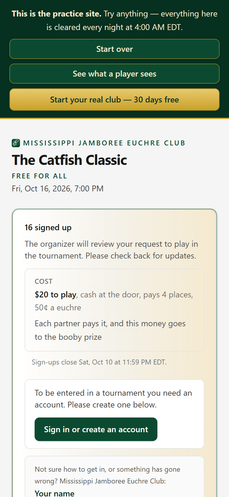 The invitation — this is how it looks on the phone — /play/{invite}