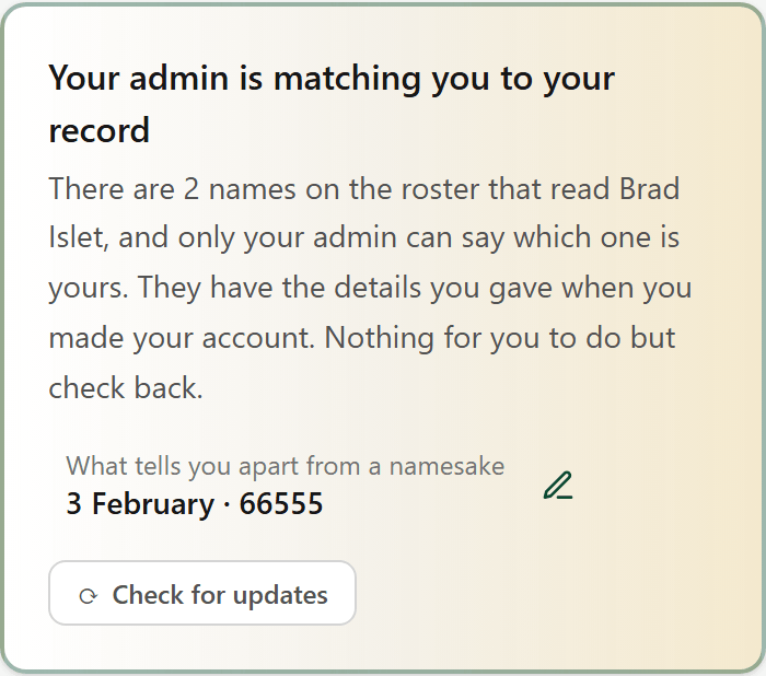 Only if your name already has results — /clubhouse/me