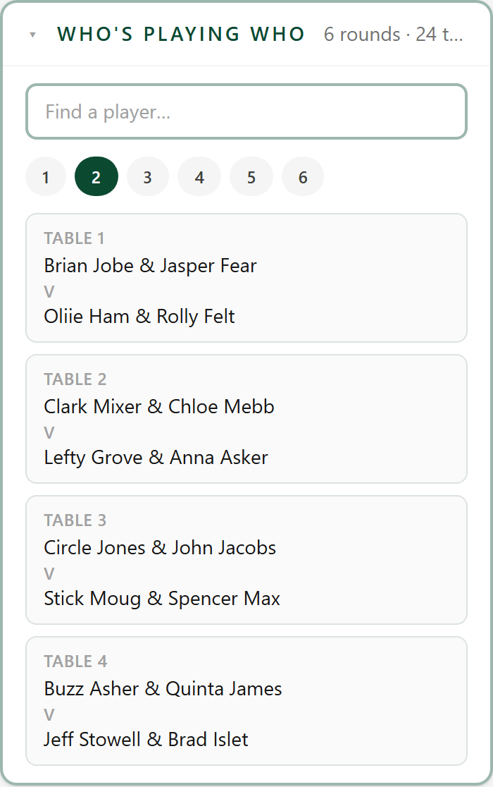 Who's playing who — /clubhouse/scorecard