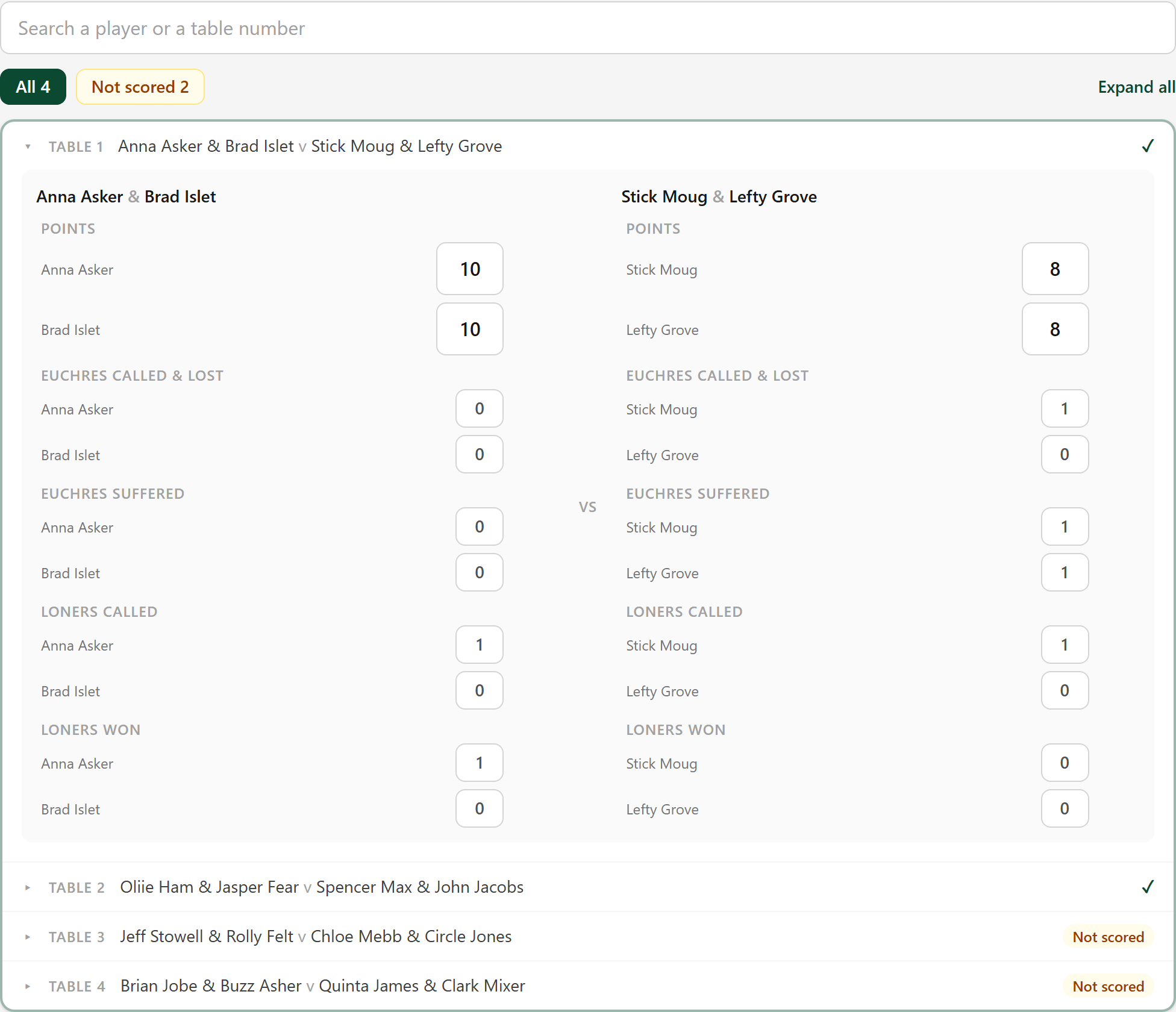 Enter the scores as rounds finish — /tournaments/{tournament}